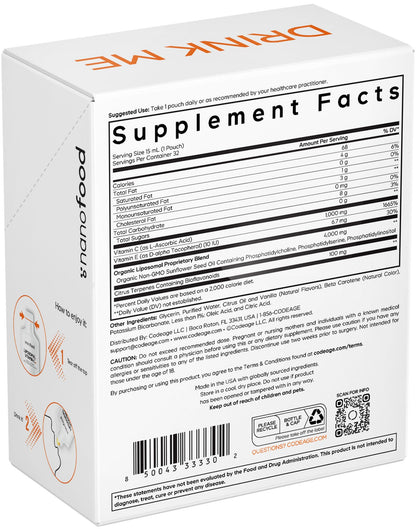 Codeage Liposomal Vitamin C Liquid 1000mg Vitamin C, 4000mg Essential Phospholipids, Supplement For Daily Immune Support, Liposomes For Absorption, Citrus Bioflavonoids, Vitamin E, Non-GMO, 32 Pouches CodeageBuy Supplements Australia