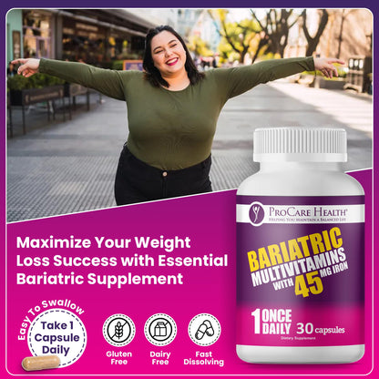 ProCare Health Bariatric Multivitamin with 45mg Iron (30 Easy to Swallow Capsules) - Once Daily Post-Op Support for Gastric Bypass ProCare HealthBuy Supplements Australia