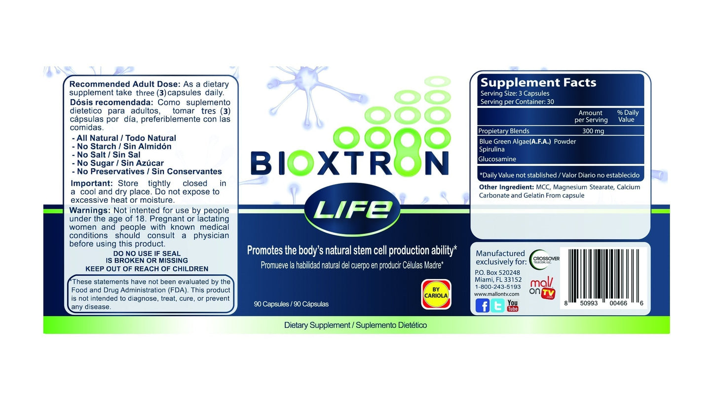 Bioxtron Life AFA Stem Cell Supplement - Joint Support & Muscle Pain - Immune System Support - Support Energy Levels - Stem Cell Production - Blue Green Algae Spirulina - 90 Caps + Cream 2 oz BioxtronBuy Supplements Australia