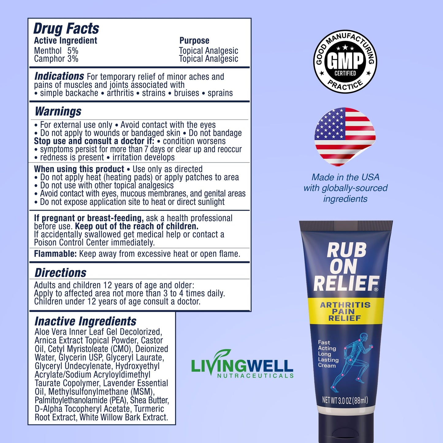 RUB ON RELIEF Arthritis Pain Relief Cream – 10-in-1 Non-Greasy Joints Pain Cream for Knees, Back, Neck, Hands, & Muscle Aches with Menthol, Camphor, Arnica, MSM & Turmeric Up to 8 Hours, 3oz (1 Pack) RUB ON RELIEFBuy Supplements Australia