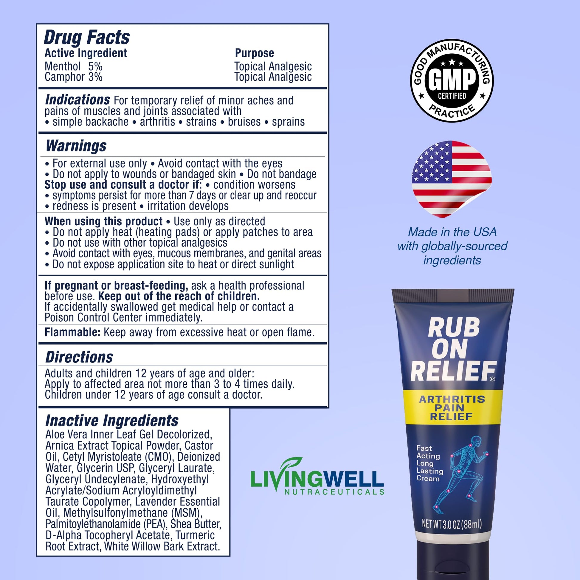 RUB ON RELIEF Arthritis Pain Relief Cream – 10-in-1 Non-Greasy Joints Pain Cream for Knees, Back, Neck, Hands, & Muscle Aches with Menthol, Camphor, Arnica, MSM & Turmeric Up to 8 Hours, 3oz (1 Pack) RUB ON RELIEFBuy Supplements Australia