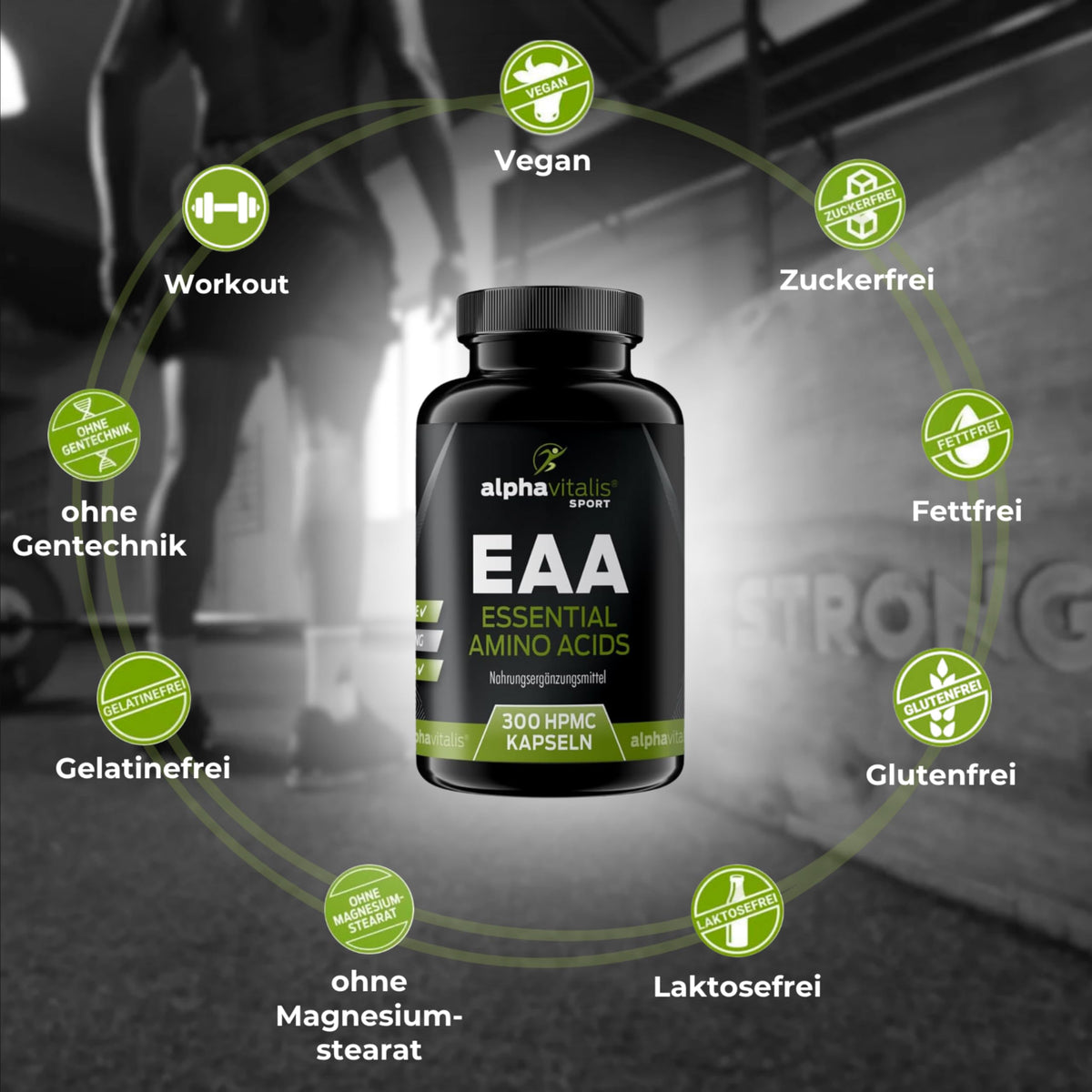 EAA Vegan Capsules - 8 Essential Amino Acids Including BCAA - Pack of 300 | MAP8 Multi Amino Pattern Code - optimally dosed, made from vegetable fermentation and without magnesium stearate
