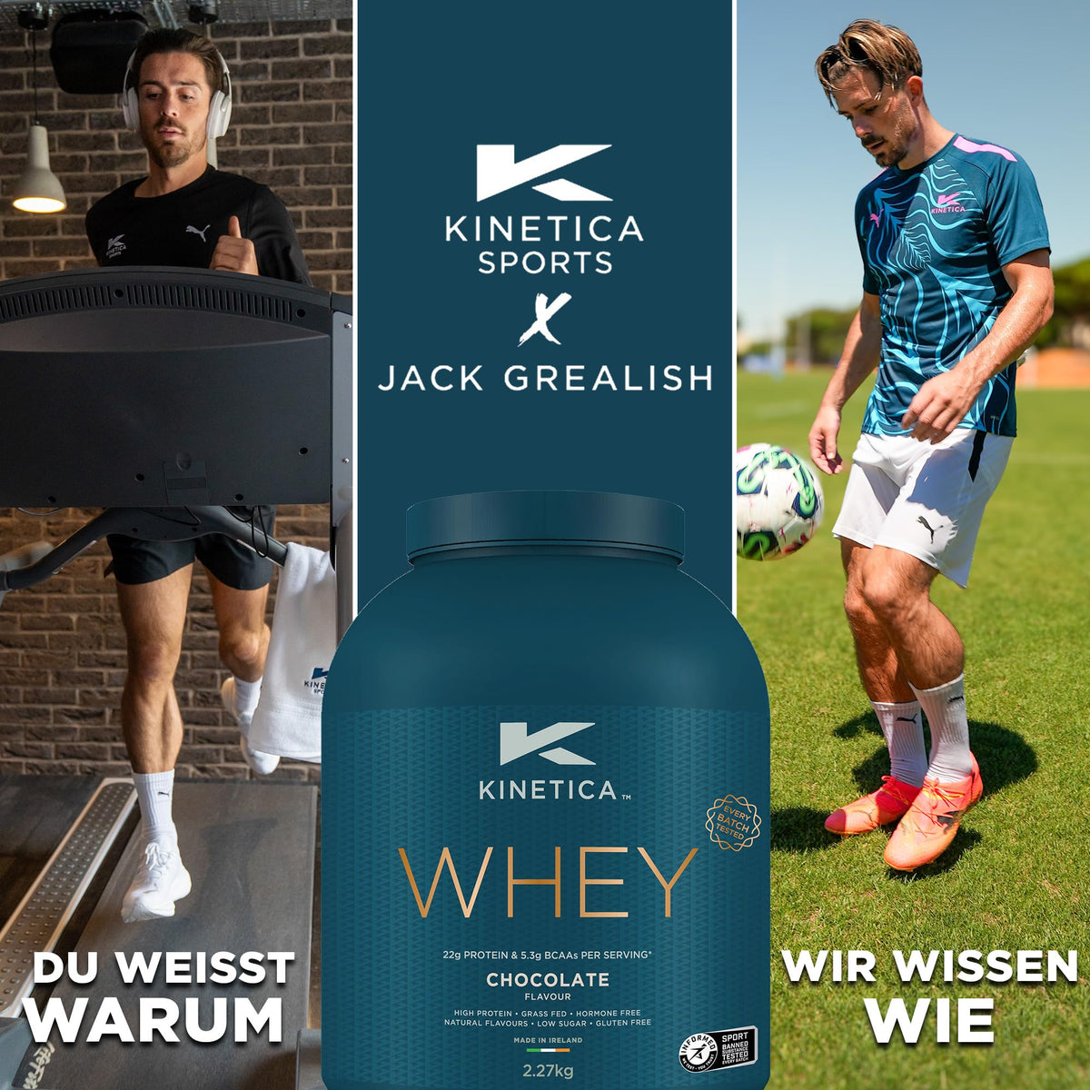 Kinetica Sports Whey Protein Powder - Chocolate Flavour |22g Protein/Serve, 76 Servings/2.27Kg Pack |Gluten Free Supplement | Optimum for Muscle Growth & Recovery |Mixes Well with Water, Milk & Shakes