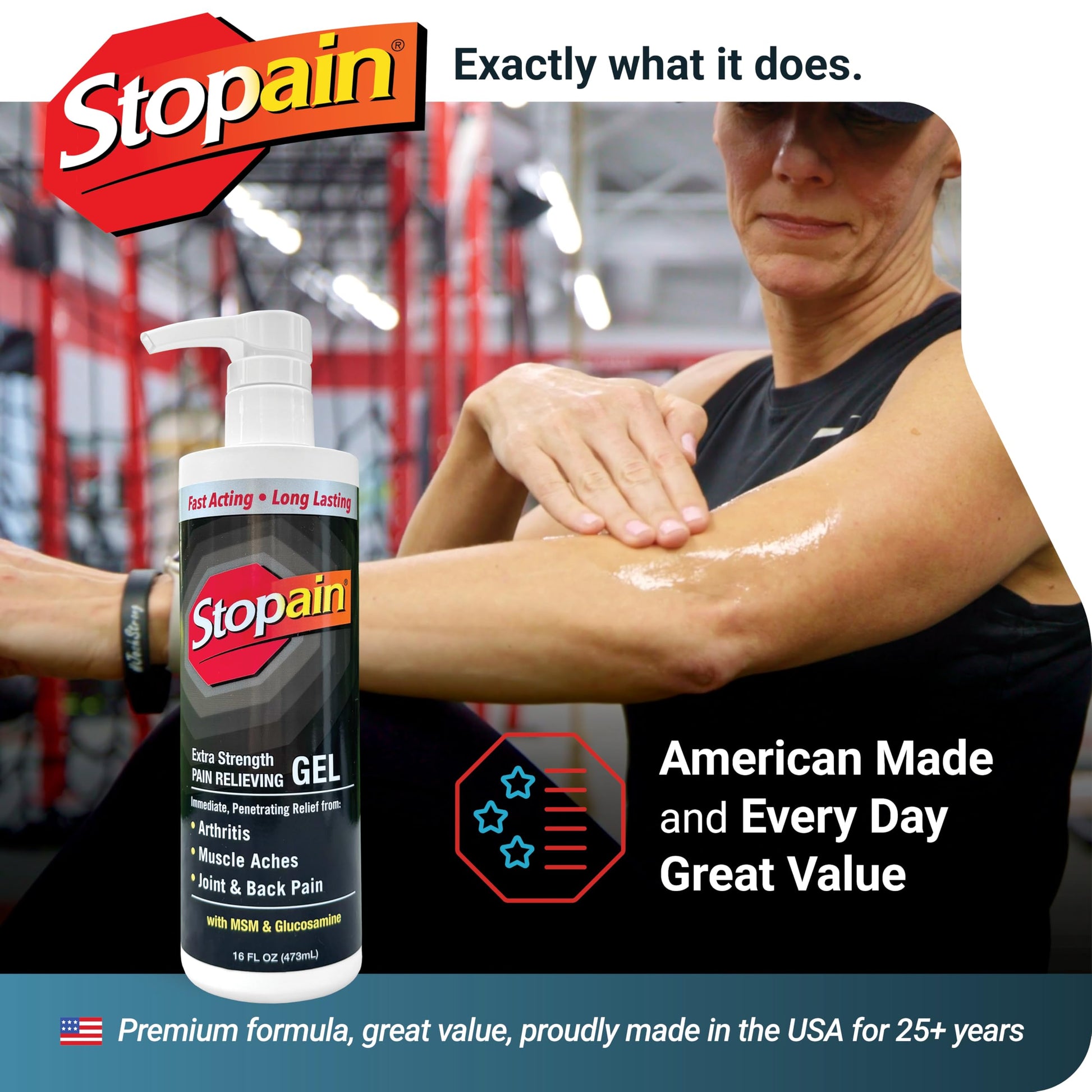 Stopain Pain Relief Gel 16oz, USA Made, Max Strength Fast Acting with Menthol, MSM, Glucosamine for Joint Pain, Back Pain, Arthritis, Knee, Neck Pain, HSA FSA Approved OTC Topical Analgesic Product StopainBuy Supplements Australia