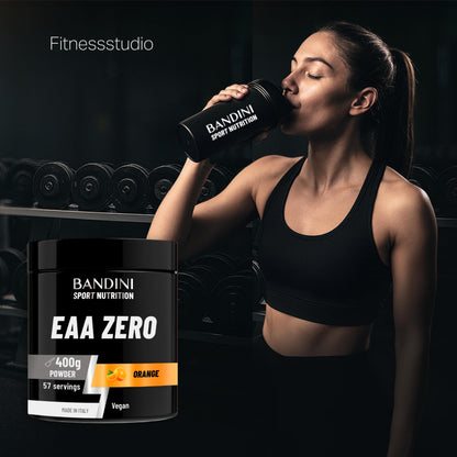 Bandini® EAA Amino Acids Complex 400 g Powder 9 Different Amino Acids | EAAs Amino Acids & Vitamin B6 | Workout Booster | Top Solubility, Orange Flavour | High Dosage, Laboratory Tested, Vegan