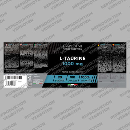 Bandini® L Taurine Amino Acid 1,000 mg per day, 180 Vegan Capsules | für Sport & Fitness, L-Taurin Pre & Post Workout Booster, ohne Koffein, Mikronährstoffe, Taurine Amino Acid, Für 3 Monate