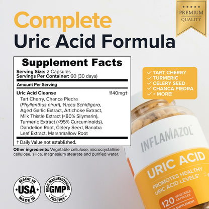 Inflamazol Uric Acid Cleanse – Premium Uric Acid Flush with Tart Cherry, Turmeric & Celery Seed for Joint & Uric Acid Support – Joint Supplements for Men & Women – 120 Capsules InflamazolBuy Supplements Australia