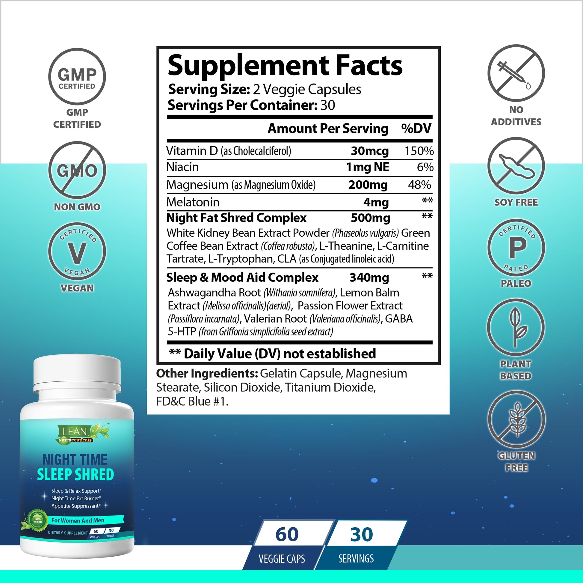 Night Time Sleep Shred Fast Fat Burner, Weight Loss Aid Pill, Appetite Suppressant Carb LEAN NutraceuticalsBuy Supplements Australia
