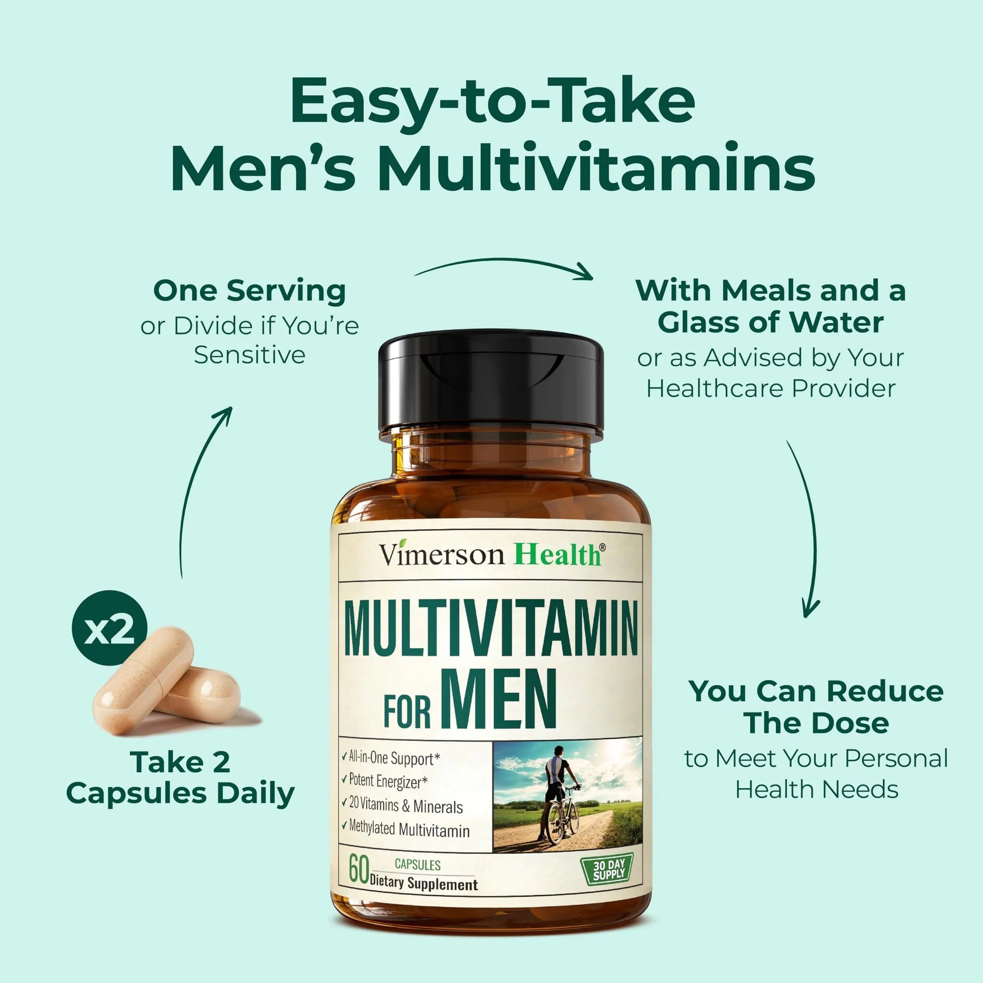 Methylated Multivitamin for Men with Bioavailable Vitamins, Chelated Minerals, Vitamin D, B12, C, A & Zinc for Energy, Focus and Immune Health Vimerson HealthBuy Supplements Australia