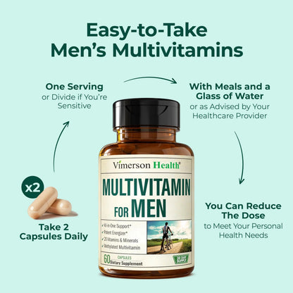 Methylated Multivitamin for Men with Bioavailable Vitamins, Chelated Minerals, Vitamin D, B12, C, A & Zinc for Energy, Focus and Immune Health Vimerson HealthBuy Supplements Australia