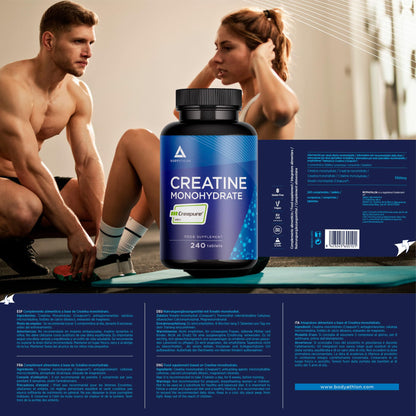 Creatine Creapure 240 Tablets | Creatine Monohydrate Pure Creapure Creatine 3000 mg | Gluten Free, Vegan, Tasteless | 240 Creatine Capsules Monohydrate Creapure | Bodyathlon