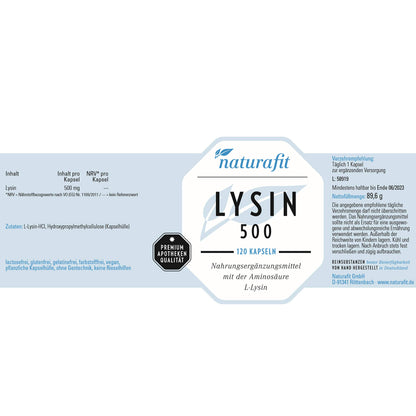 naturafit Lysine 500 Capsules, Pack of 120 Capsules