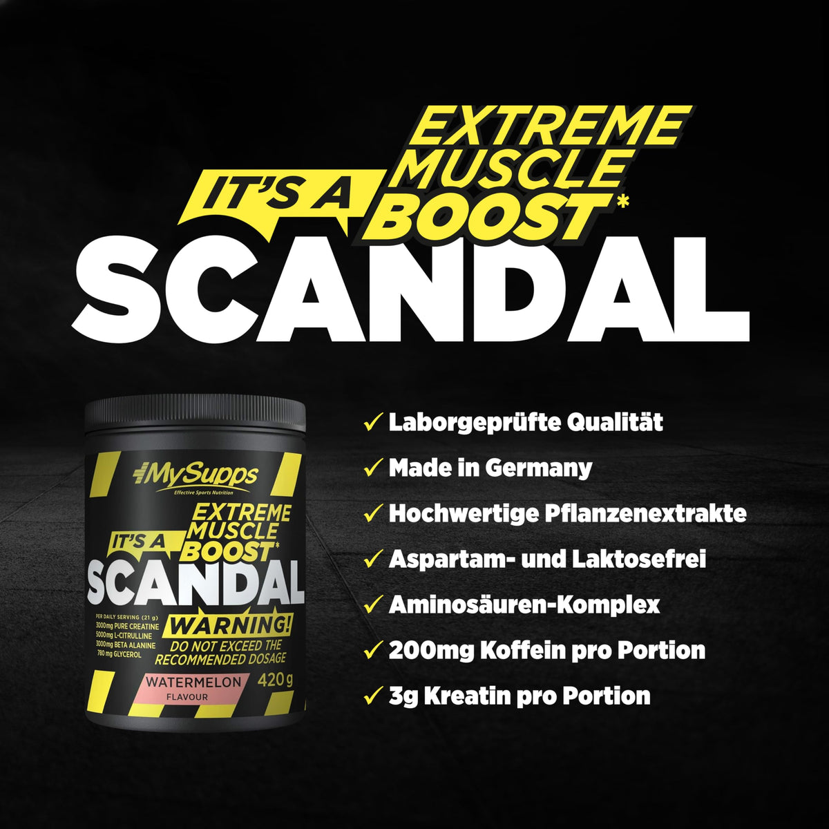 My Supps Scandal Extreme Muscle Pre Workout Training Booster - Watermelon with Creatine, Citrulline, Beta Alanine, Caffeine & Tyrosine for Energy - Gym Nutrition Supplement - 20 Servings 420 g