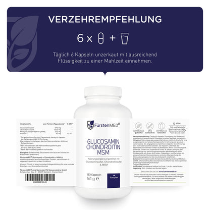FürstenMED® Glucosamine + Chondroitin + MSM Capsules – High Dose Complex without Additives, from Germany