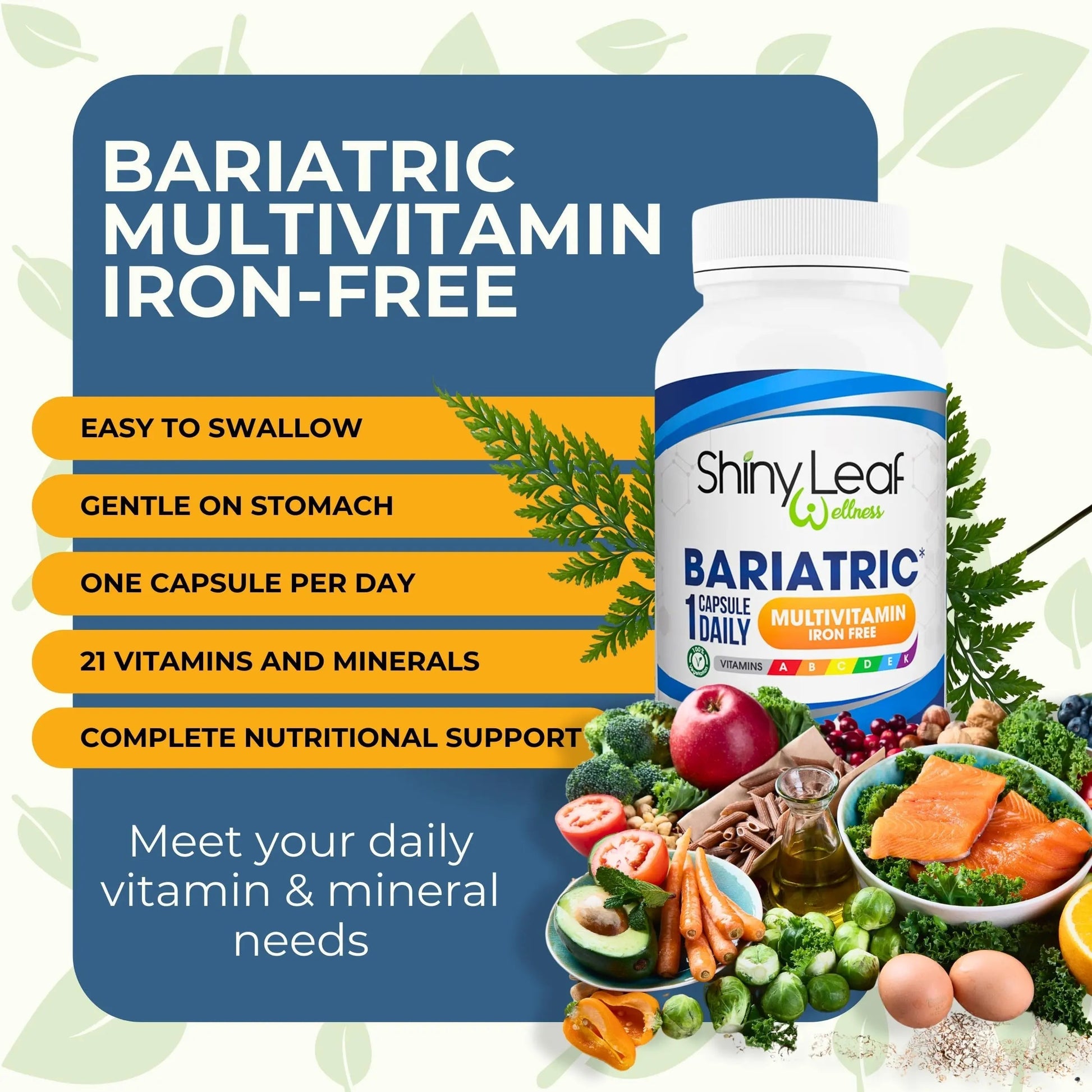 Bariatric Multivitamin Iron-Free One Capsule Per Day and CoQ10 100mg Supplement for Brain Health and Energy Management for Women and Men - 1 Month Supply Shiny LeafBuy Supplements Australia