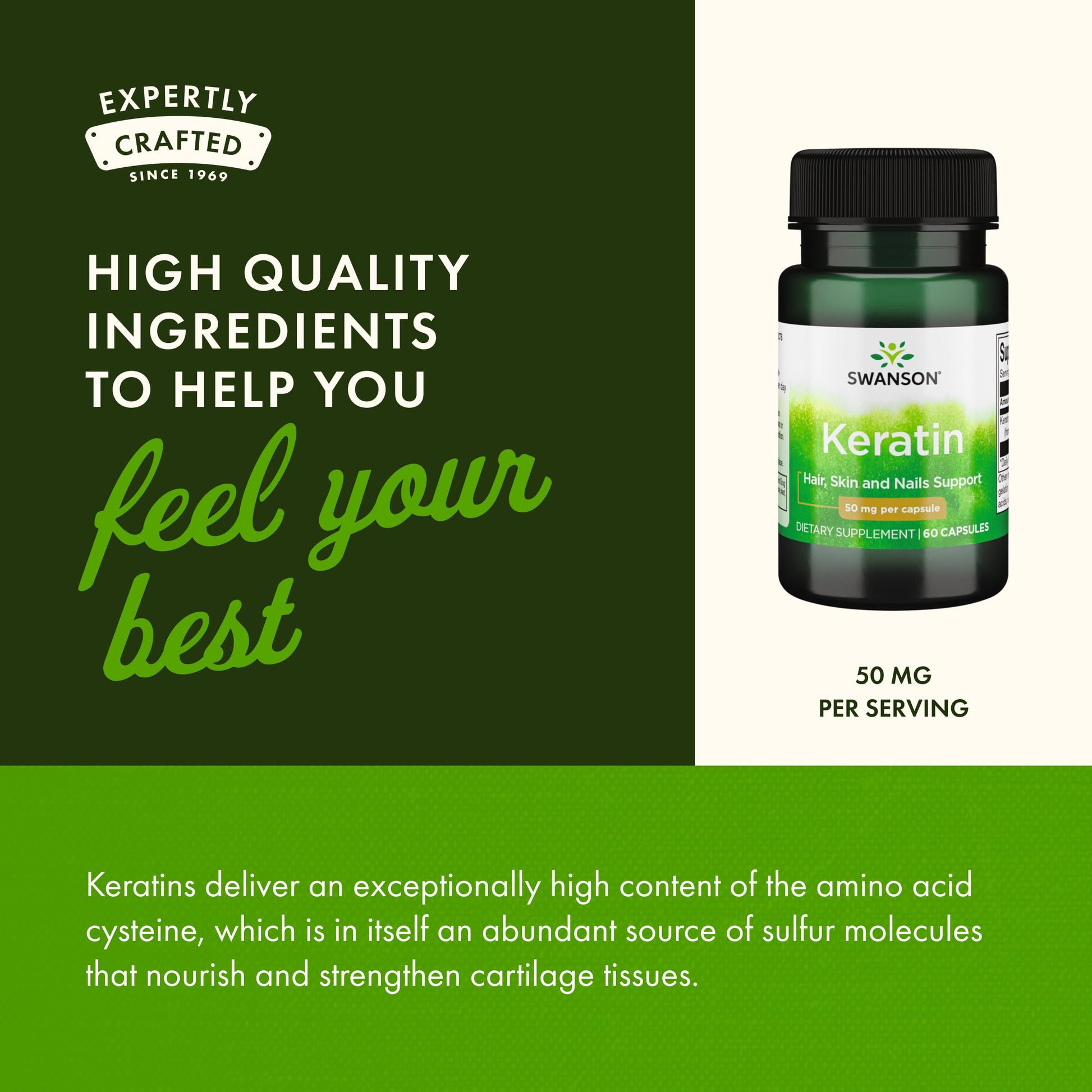 Swanson Keratin (from Tibetan Wool) - Natural Supplement Promoting Healthy Joints, Hair, Skin & Nails - Helps Nourish Healthy Connective Tissues - (60 Capsules, 50mg Each) SwansonBuy Supplements Australia
