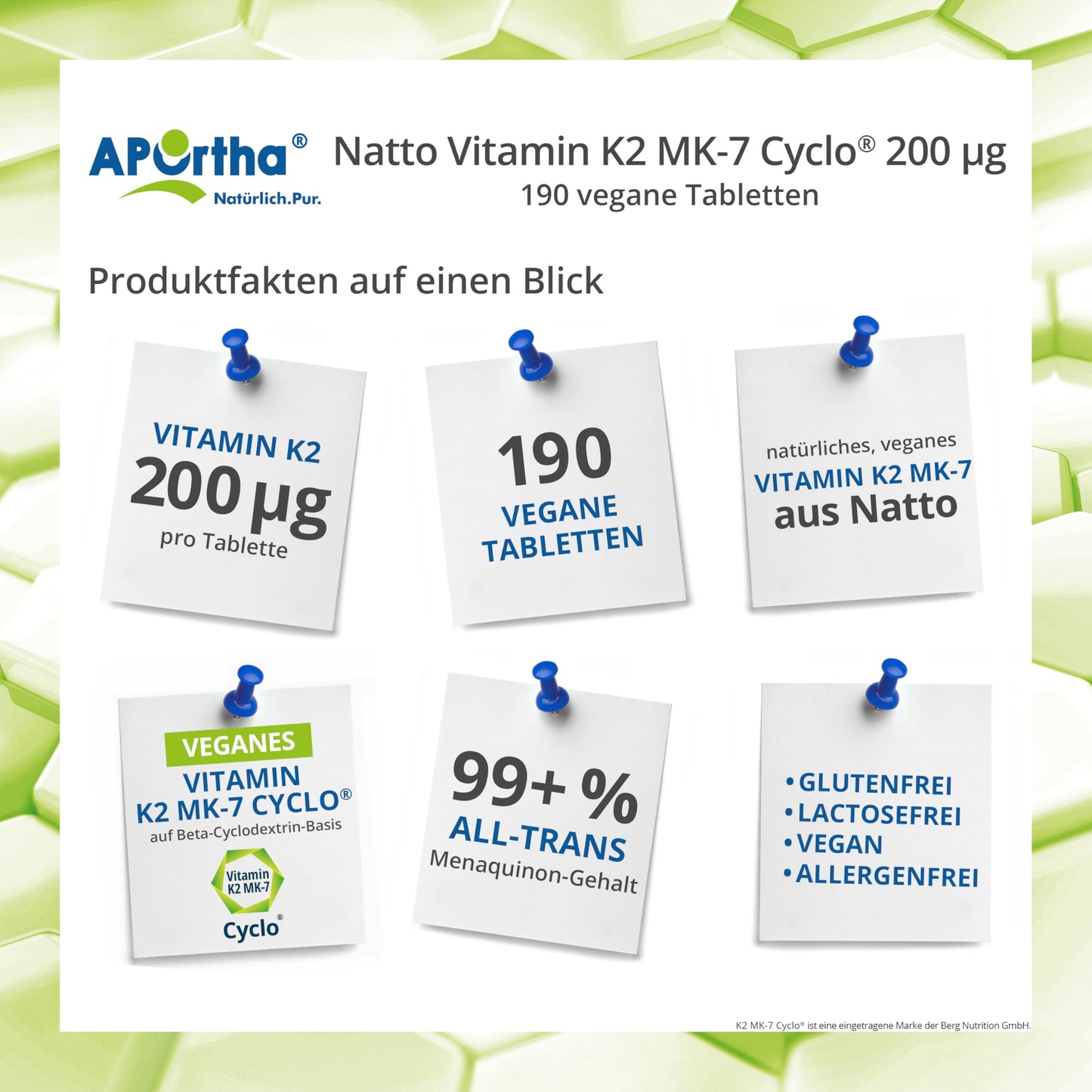Aportha Natto Vitamin K2 – Menaq Uinon Mk7 200 mcg Hochdosiert – 190 Vegan Tablets – 95 +% All Trans Menaq Uinon 7 | High dose, vegan, high-quality Natto K2 vitamin easy to swallow, dietary supplement Vit K2, vitamin K 2