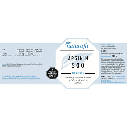 naturafit Arginine 500 Capsules, Pack of 120 Capsules