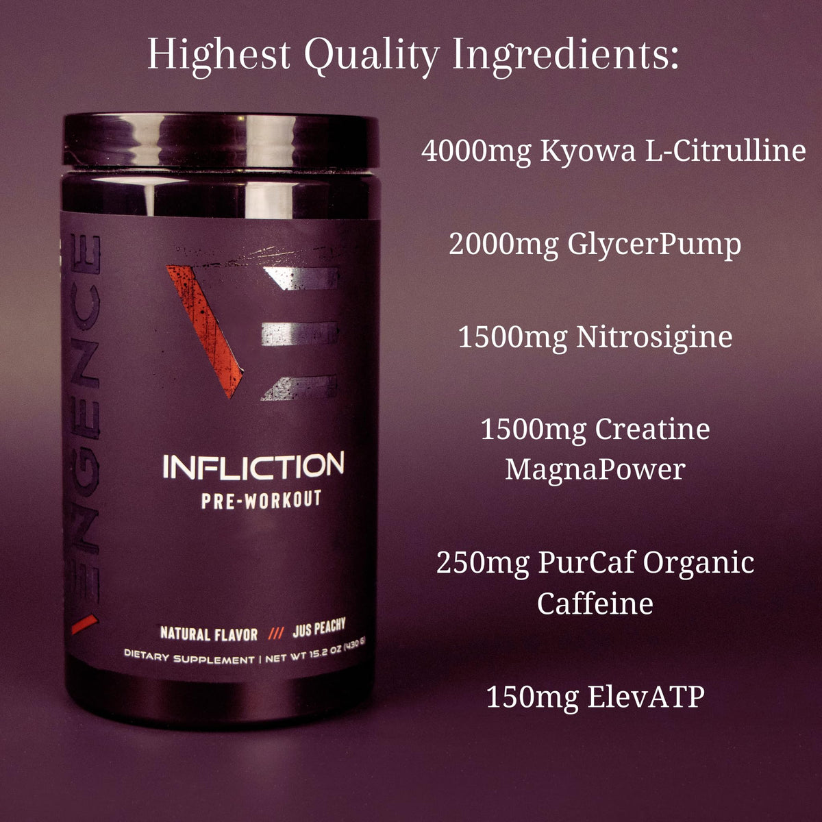 Vengence Infliction Pre-Workout Powder for Men & Women - Energy, Focus & Massive Pumps with Kyowa L-Citrulline, Nitrosigine, ElevATP, Creatine MagnaPower, & PurCaf Organic Caffeine (MELONBERRY)