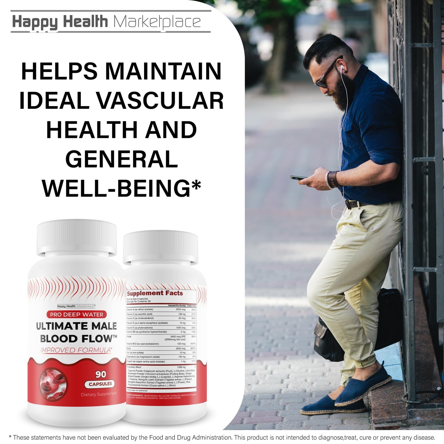 Pro Deep Water Ultimate Male Blood Flow - Improved Formula - Our Best Improved Blood Flow Supplement for Men - Advanced Blood Flow Support for Men - Our Best Circulation Supplement Alpha Boost Pills Happy Health MarketplaceBuy Supplements Australia