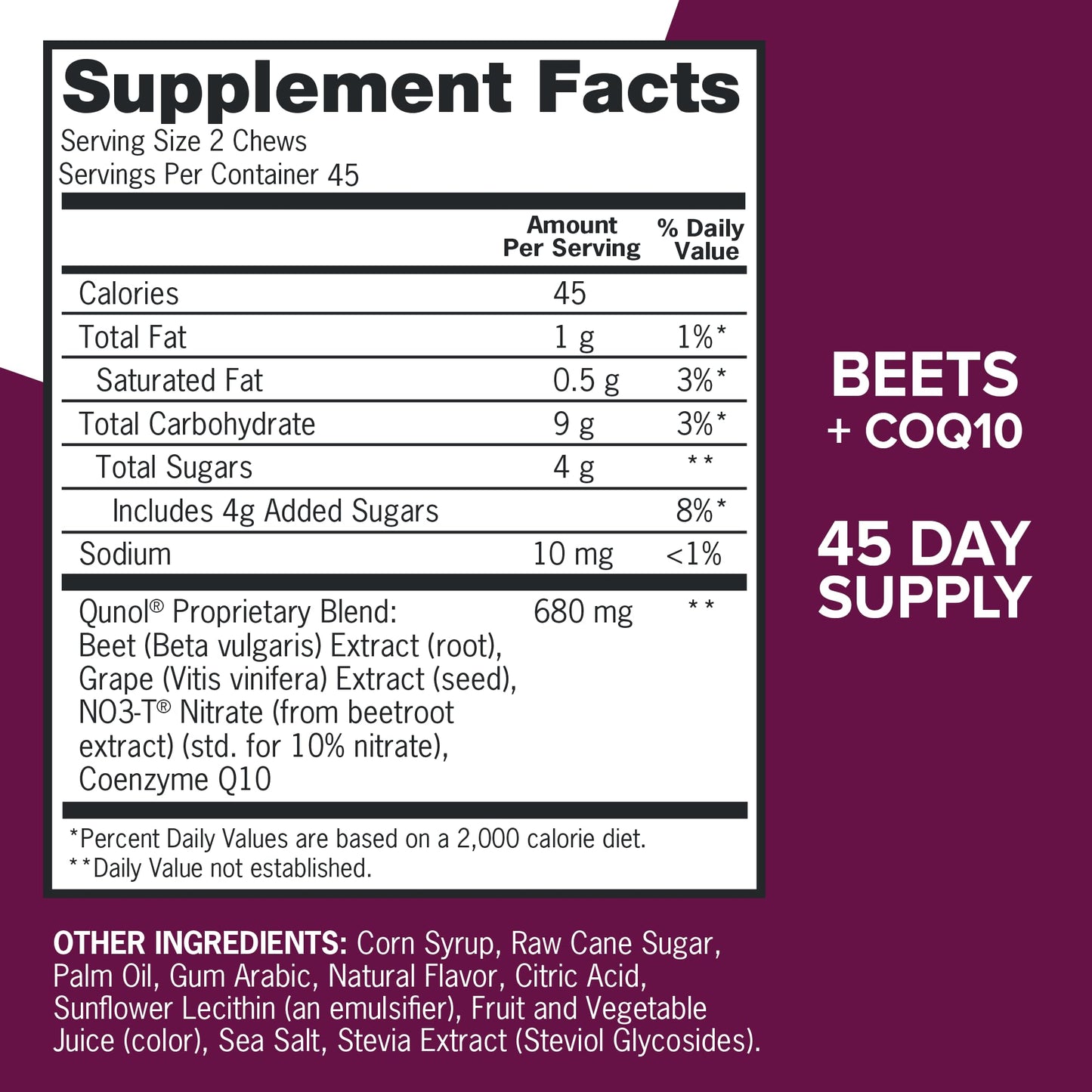 Qunol Beets Chews for Blood Pressure Support, 3 in 1 Beets + CoQ10 + Grape Seed Extract,