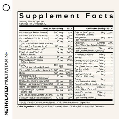 Codeage Methylated Multivitamin Supplement - B-Vitamin, Vitamins A, C, D, E, K2, B12 Methylcobalamin - L-Methylfolate - Magnesium, CoQ10, DIM, Probiotics, Benfotiamine, Lithium, Calcium - 90 Capsules CodeageBuy Supplements Australia