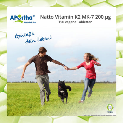 Aportha Natto Vitamin K2 – Menaq Uinon Mk7 200 mcg Hochdosiert – 190 Vegan Tablets – 95 +% All Trans Menaq Uinon 7 | High dose, vegan, high-quality Natto K2 vitamin easy to swallow, dietary supplement Vit K2, vitamin K 2