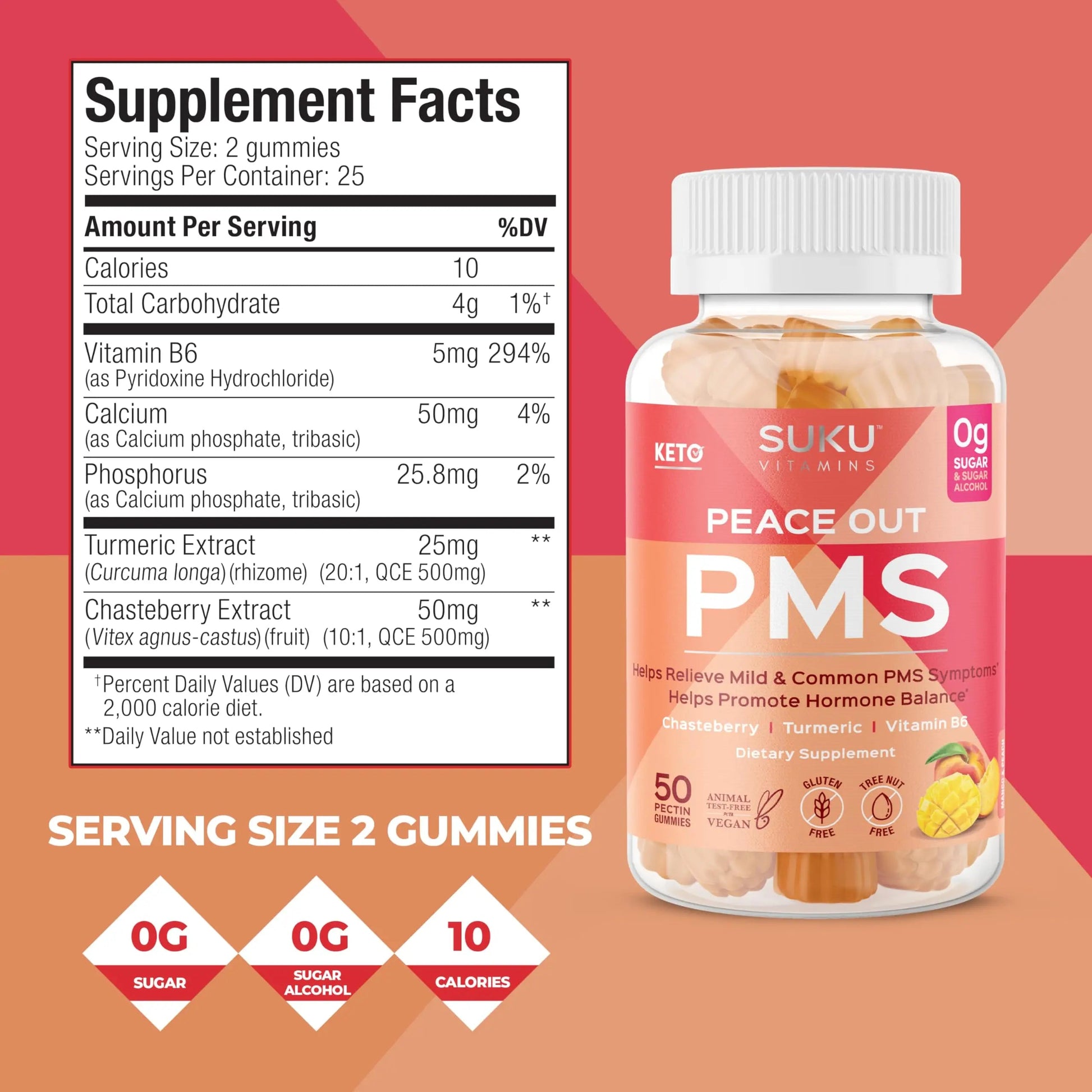 SUKU Vitamins - PMS Gummy Supplement with Chasteberry to Relieve PMS and Menopause Peach Mango Gummies (50 Count) SUKUBuy Supplements Australia