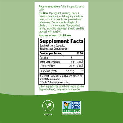 Nature's Way Dandelion Root Diuretic Herb* 525 mg per Capsule Non-GMO Nature's WayBuy Supplements Australia