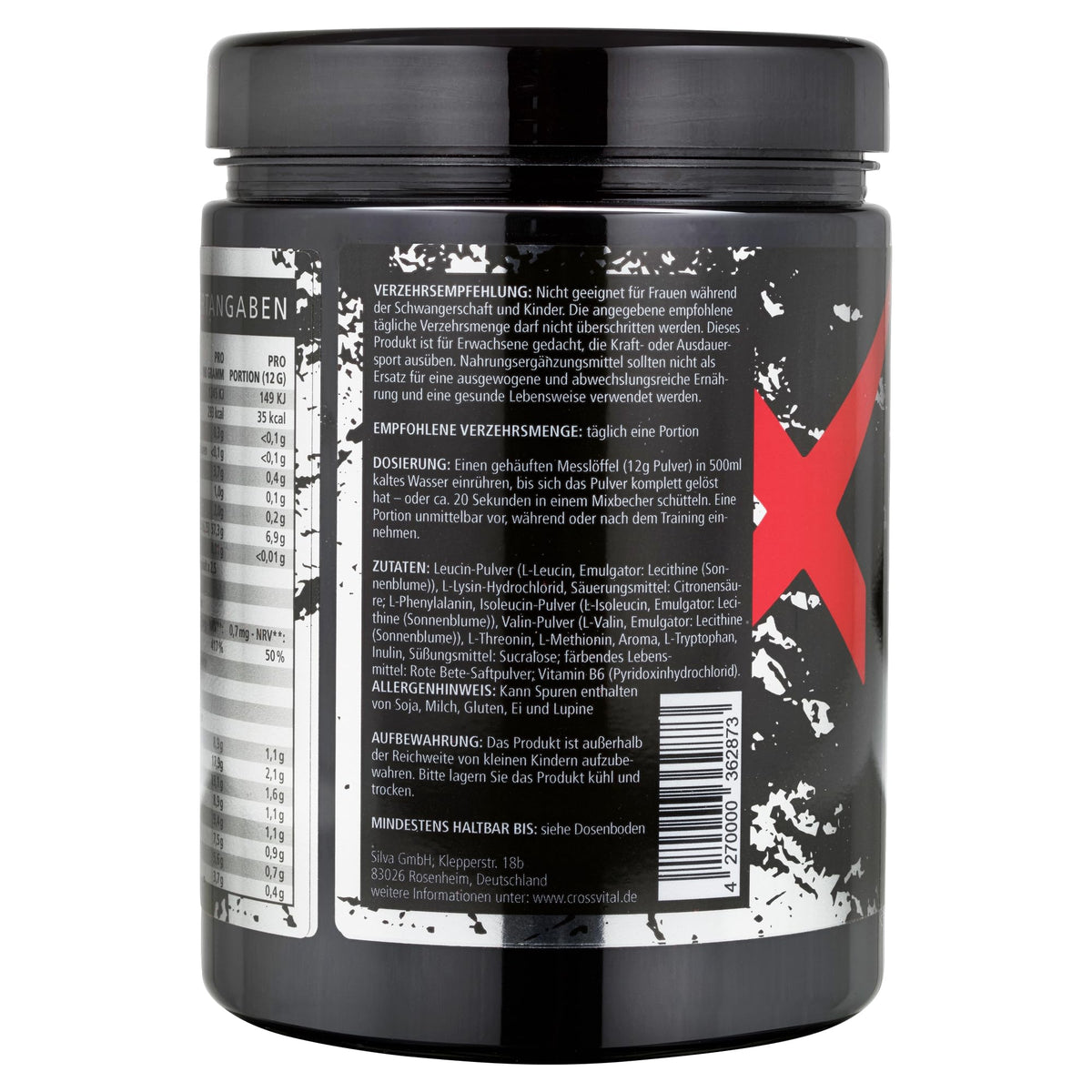 EAA Powder I CROSSVITAL I Pink Grapefruit I Vegan I 500 g I Amino Acids I Vitamin B6 I Made in Germany