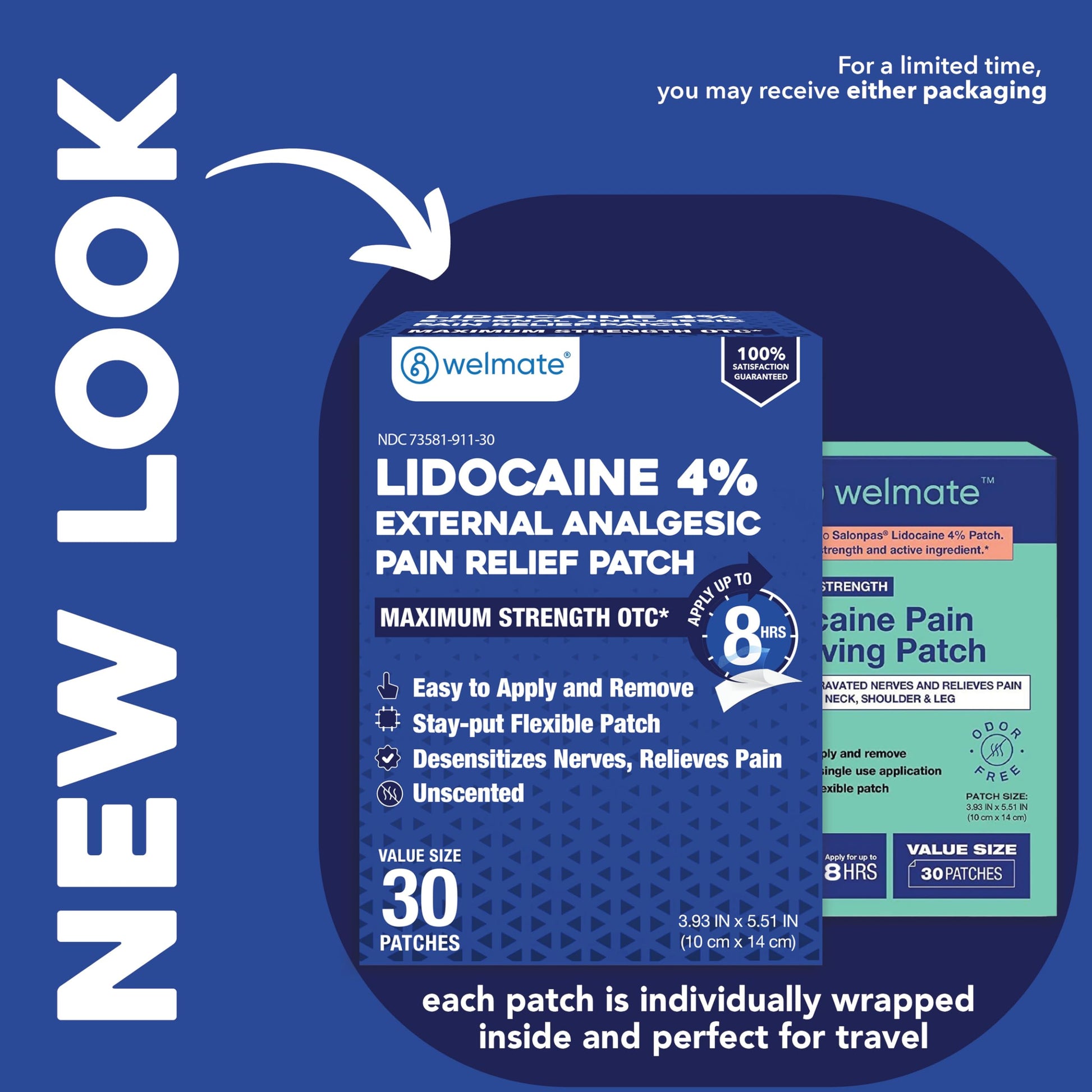 WELMATE - 4% Lidocaine Numbing Patch - Maximum Strength - Temporary Relief of Pain, Back, Neck, Shoulders, Knees, Elbows, Minor Skin Irritations - Topical Analgesic Unscented - 30 ct WELMATEBuy Supplements Australia