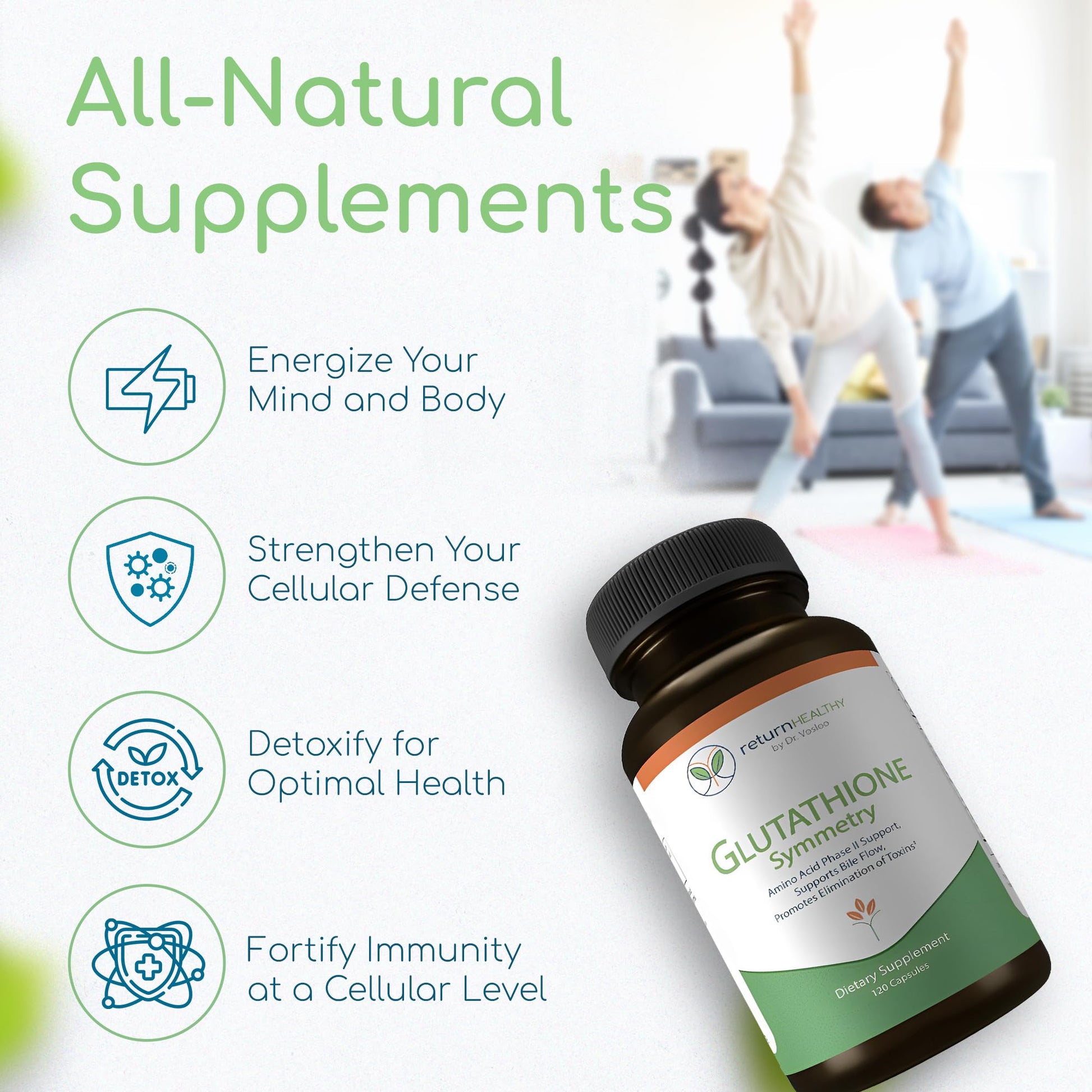 Return Healthy Glutathione Symmetry | S-Acetyl Glutathione Supplement | Antioxidants & Detoxification Supplement | Natural Cellular Support | All-Natural, Vegan, Non-GMO, 120 caps Return HealthyBuy Supplements Australia