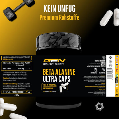 Gen German Elite Nutrition Beta Alanine Ultra Caps - 365 Capsules | High dose with 1250 mg per capsule, beta alanine amino acid with 99% purity, without unwanted additives, laboratory tested