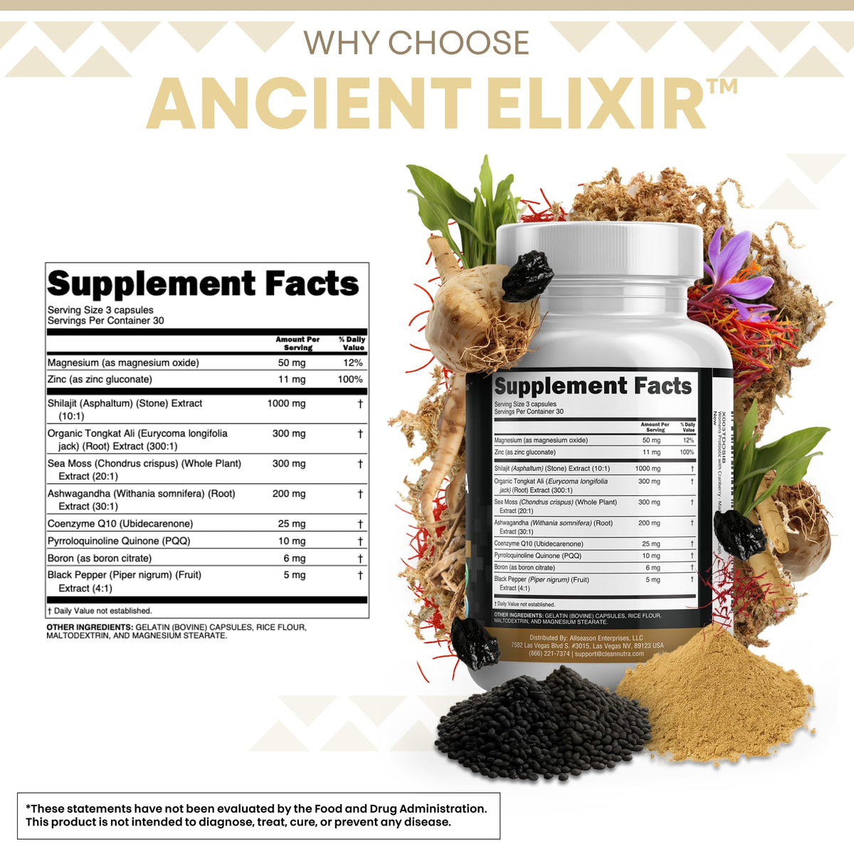 Clean Nutraceuticals Shilajit Supplement for Men with Sea Moss, Tongkat Ali, Ashwagandha, Boron, Zinc, CoQ10, PQQ - Fulvic Acid Capsules - Energy Support - 90 Count - Resin, Gummy & Powder Alternative Clean NutraceuticalsBuy Supplements Australia