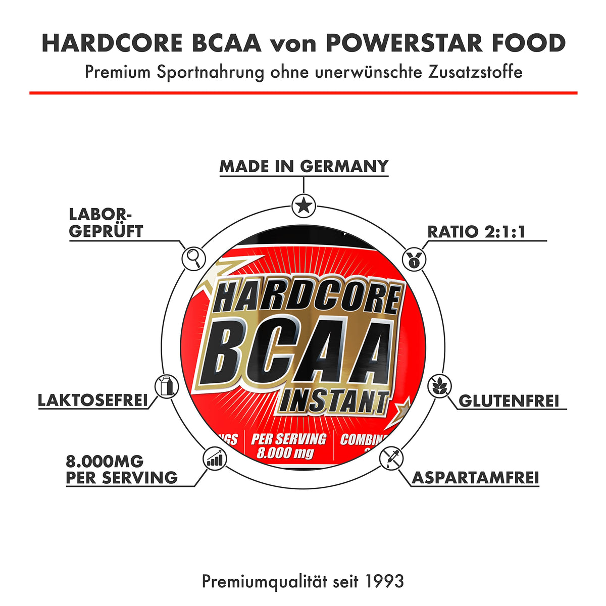 Perfect Resolution Hardcore BCAA Instant Powder Pre and in Workout Powder with Absolut Strongest Hardcore Dosage – 100% Muscle – Available in 3 Flavours – 500g – Made in Germany, , , | 2:1:1 Leucine Isoleucine Valine - with Vitamin B6 and B2