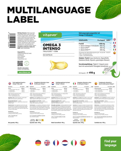 vit4ever Premium Omega 3 with 80% Omega-3 Fatty Acids - 365 Capsules | 1000 mg Fish Oil with 400 mg EPA & 300 mg DHA - Triglyceride Form - Elaborately Cleaned - Sustainable - Laboratory Tested