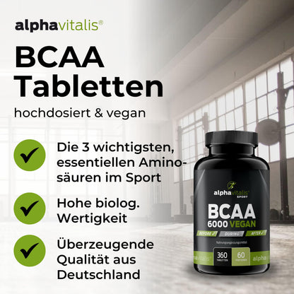 BCAA Mega Tabs 1000Mg Pure BCAAs, Vegan, Gluten Free, Lactose Free, Each Alphavitalis Sport – 360 Tablets – 2 Month Course Essential Amino Acids/Hochdosierte BCAAs for a hard Workout, , , | 360 pieces with L-leucine, L-valine and L-isoleucine