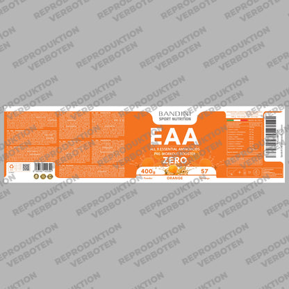 Bandini® EAA Amino Acids Complex 400 g Powder 9 Different Amino Acids | EAAs Amino Acids & Vitamin B6 | Workout Booster | Top Solubility, Orange Flavour | High Dosage, Laboratory Tested, Vegan