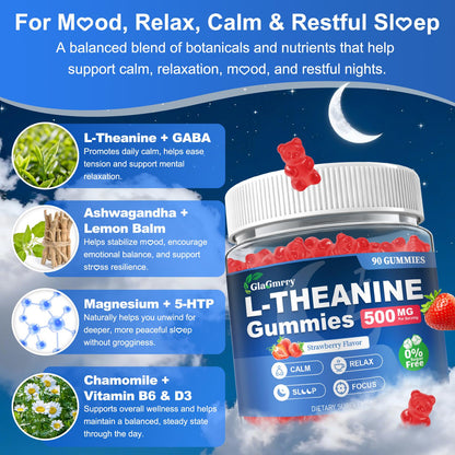 GlaGmrry 180 Count | L Theanine Gummies, L Theanine Supplement for Adults & Kids, w/Ashwagandha, Magnesium, GABA & 5-HTP, Sugar Free Liposomal Formula for Calm Relax zzZ M♡♡d & Focus, Vegan GlaGmrryBuy Supplements Australia