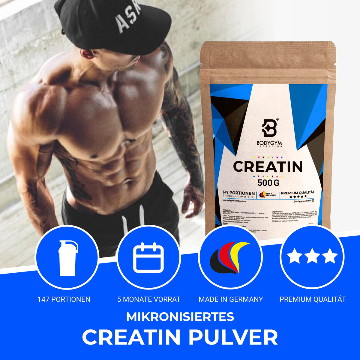 Creatine Monohydrate - Creatine Powder High Dose - 500 g Creatine Powder - Creatine Powder for Strength Training - Creatine Monohydrate Powder - Dietary Supplements