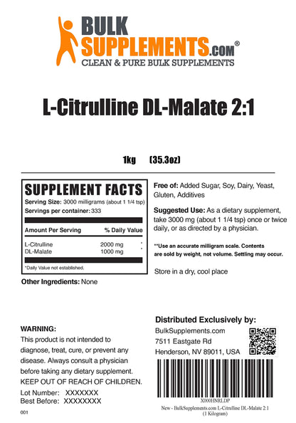 BULKSUPPLEMENTS.COM Beta Alanine Powder 1KG, with Creatine Monohydrate Powder 1KG, & L-Citrulline Malate 2:1 Powder & L-Glutamine Powder 1KG Bundle