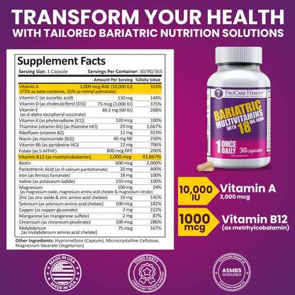 ProCare Health Bariatric Multivitamin with Iron 18mg (30 Easy to Swallow Capsules) - Post Op Bariatric Vitamins ProCare HealthBuy Supplements Australia