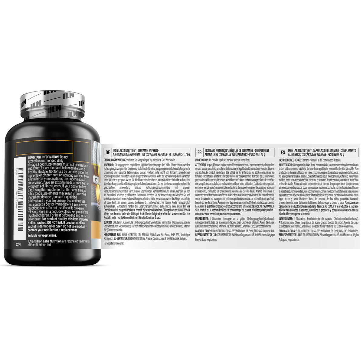 L-Glutamine Capsules - 3000mg with Vitamin D & B12 - 120 Capsules