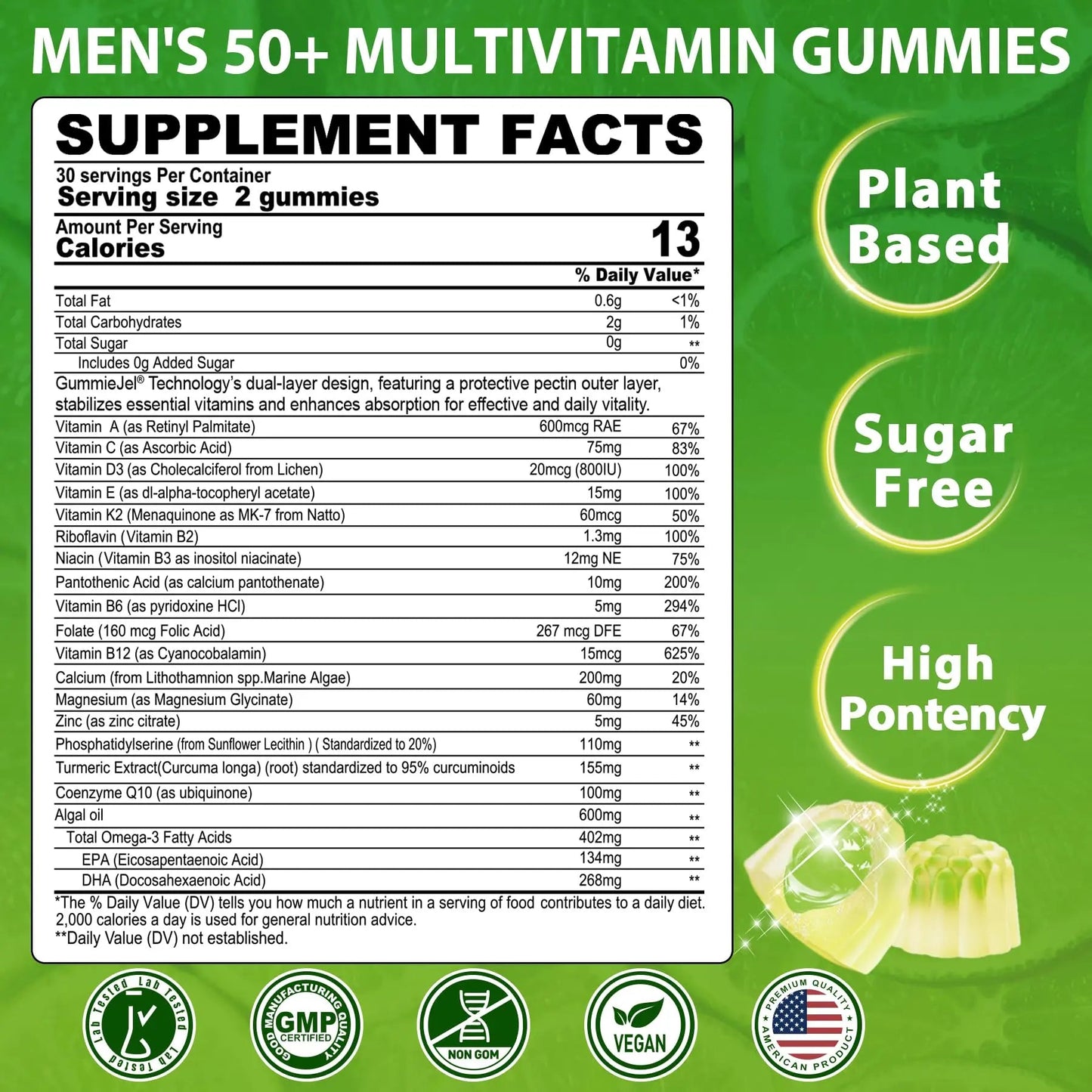 Multivitamin for Men 50 + Plus, Sugar Free Men Multivitamins Gummies w/Omega-3, Coq10, D3k2, Calcium, Magnesium NEVISSBuy Supplements Australia