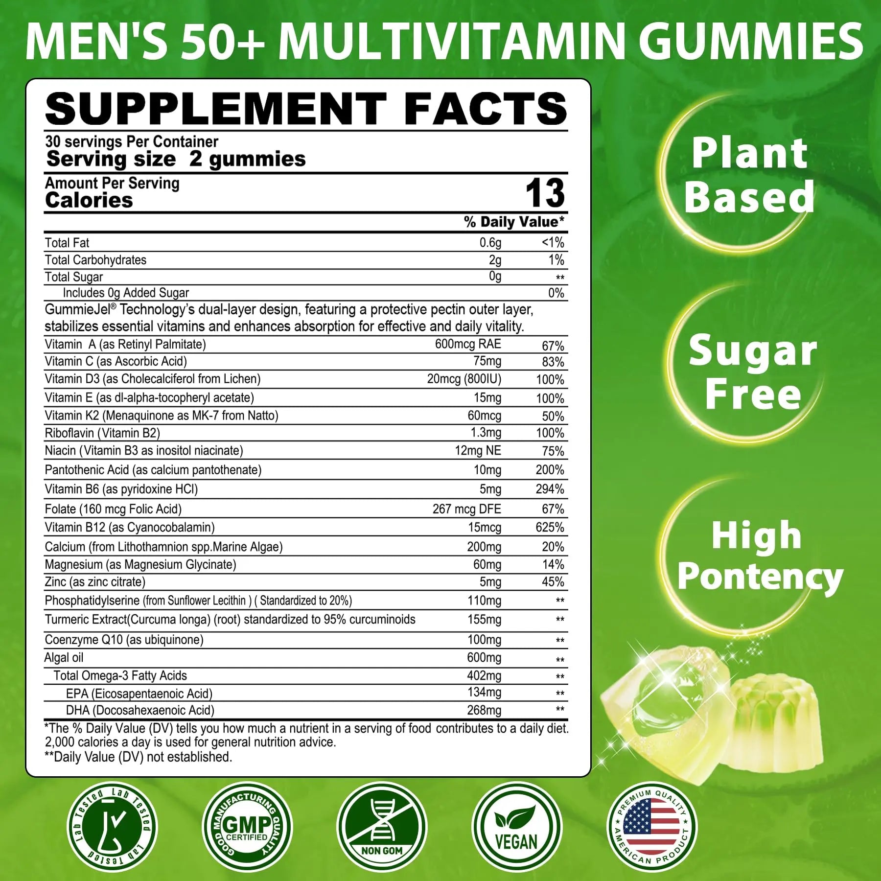 Multivitamin for Men 50 + Plus, Sugar Free Men Multivitamins Gummies w/Omega-3, Coq10, D3k2, Calcium, Magnesium NEVISSBuy Supplements Australia