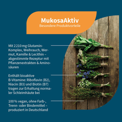 NatuGena Mukosa Active L-Glutamine (2000 mg), Lecithin (1,500 mg), L-Alanyl-L-Glutamine (200 mg), Propionic Acid (250 mg), High Bioavailability, 210 Capsules (30 Day Pack) | 2000 mg L-Glutamin mit 250 mg Propionsäure, 200 mg L-Alanyl-L-Glutamin