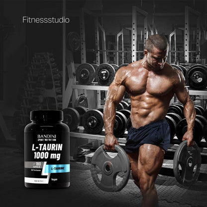Bandini® L Taurine Amino Acid 1,000 mg per day, 180 Vegan Capsules | für Sport & Fitness, L-Taurin Pre & Post Workout Booster, ohne Koffein, Mikronährstoffe, Taurine Amino Acid, Für 3 Monate