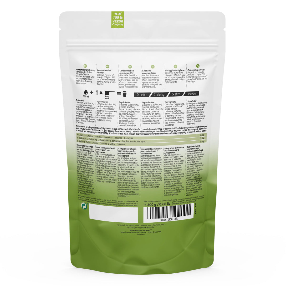 Nutri + BCAA Powder 600 g Cherry Lime - Amino Acids Complex High Dose - BCAAminos Instant Powder Cherry Vegan - Amino Acid 2:1:1 L-Leucine L-Isoleucine L-Valine - Amino Acid Complex