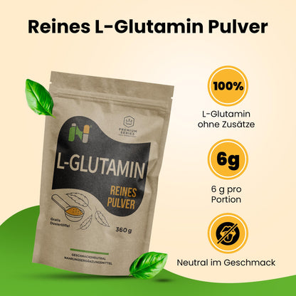 L-Glutamine Powder, 360 g, Pure Amino Acid Powder, 60 Servings, Tasteless, Premium Quality, Includes Dosing Spoon