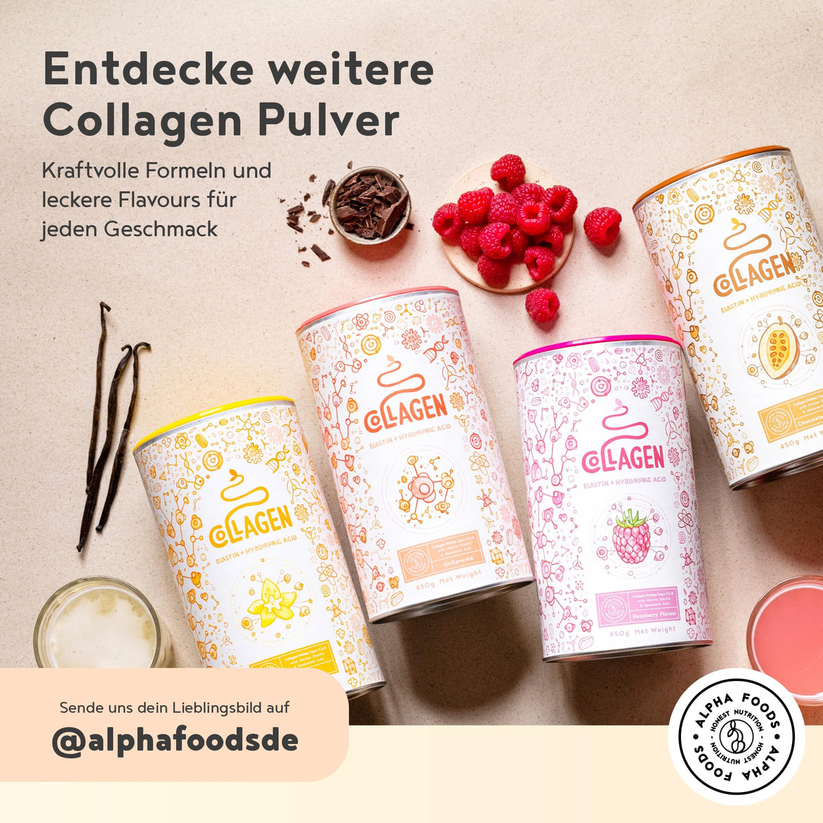 Vegan Collagen Powder + Hyaluronic Acid [400g] Vegetable Alternative to Collagen Hydrolysate, with 13 Amino Acids and Vitamin C from Camu, Tasteless, Made in Germany Alpha Foods